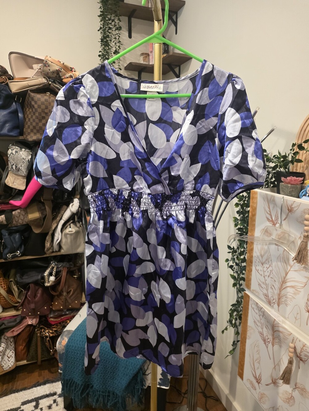 Vintage Belle Du Jour Blue and White Printed Wrap-Front Tunic